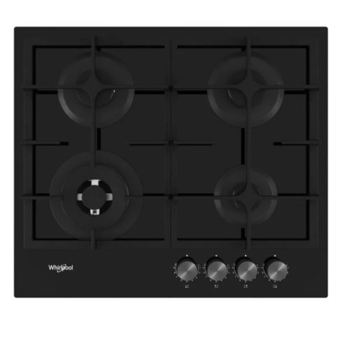 Whirlpool GOR 625/NB1 Fekete edzett üveg gázlap, 59 cm, BrushedBlackSteel - fekete szálcsiszolt fém gombsor, 3 gázégő + 1 speciális WOK égő, automata szikragyújtás